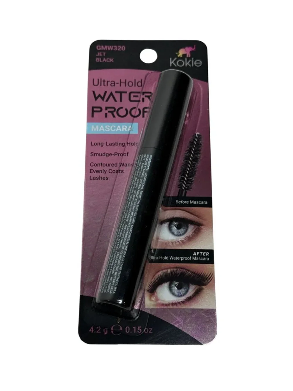 Kokie Waterproof Mascara Jet Black Ultra Hold Smudge Proof Long Lasting New